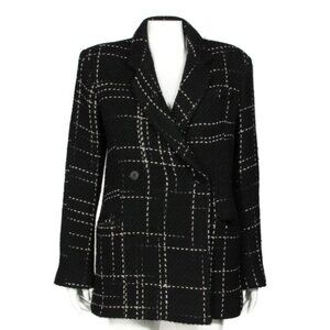 ANINE BING Black White Wool Plaid Becky Blazer Button Up Jacket sz S /153